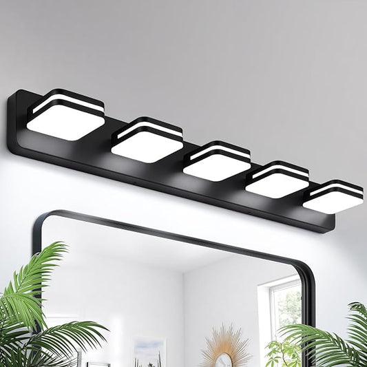 2100LM LED Modern Bathroom Vanity Light Fixtures, 360° Rotate Acrylic Matte Black Vanity Lights for Bathroom, Modern Wall Lighting Fixtures Over Mirror Kitchen Living Room (Natural White Light 5000K)