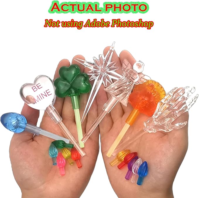 110Pcs in 10 Colors Ceramic Christmas Tree Replacement Lights - Plastic Bulbs Pegs, Included Angel Topper/Heart Top/Cross Stars/Egg/Turkey/Skeleton Hand/Clover.