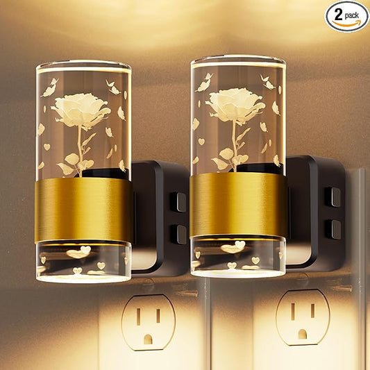 L LOHAS LED Night Lights Plug into Wall, Color Changing Night Light with Rose Carved, Dusk to Dawn Light Sensor and Adjustable Brightness, Elegant Design Night Light for Birthday, 2 Pack