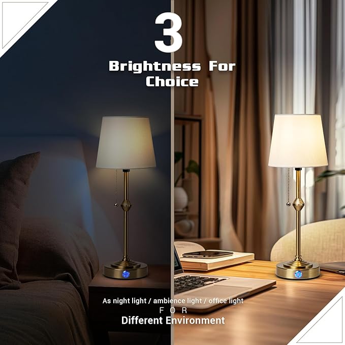 Rechargeable Cordless Table Lamp, Battery Powered Lamp,3 Level Brightness - Bedside Night Lamp, Ambient Light for Restaurant, Home, Bedroom, Dining Room, Camping, Cafe(Gold)