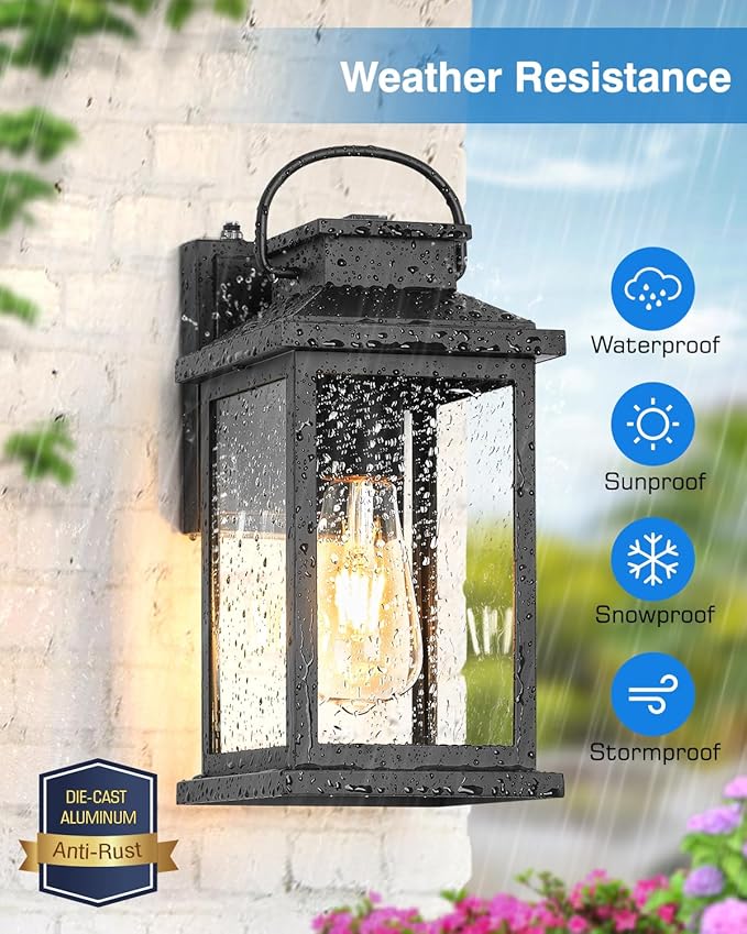 VIANIS Outdoor Wall Lantern, Modern Black Exterior Porch Lights Wall Mount Light Fixture, 100% Aluminum Waterproof Outside Lights for House, Dusk to Dawn Outdoor Sconce Lights for Garage, Patio 2-Pack