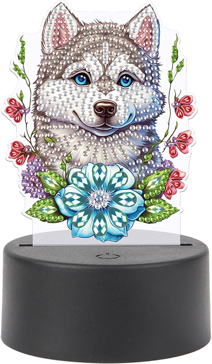 Wolf Diamond Art Painting Night Light,Diamond Art Painting Kits Desktop Touch Lamp Ornaments for Tabletop Decor Diamond Art Accessories for Adult Beginner Bedrooms Living Room