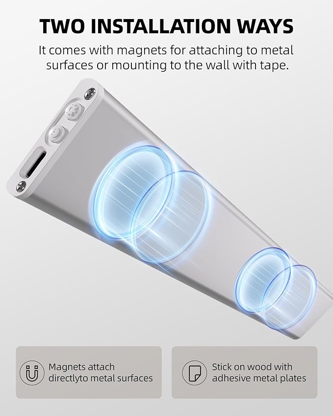 52LED Under Cabinet Lighting，1800mAH Rechargeable Battery Operatured Motion Sensor Light Indoor，3 Color Temps&Dimmable Wireless Closet Lights w/Remote for Kitchen，Counter，Stairs (2 Pack)