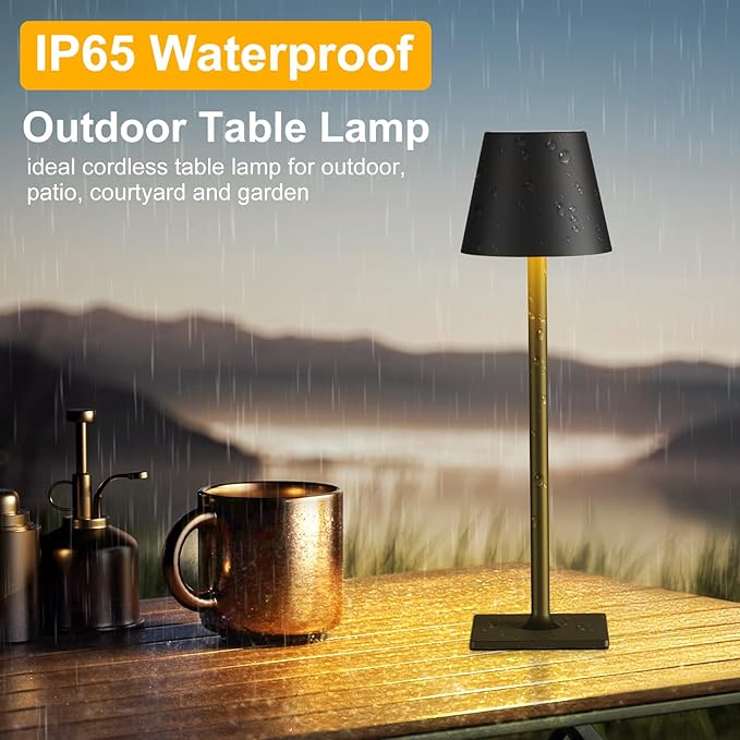 2 Pack Rechargeable Table Lamp - Cordless LED Lamp with 6000mAh Battery Operated LED Desk Lamp, Portable Table Light Outdoor for Dinner Patio Restaurant Bar Bedroom Coffee Shop Night Light(Black)