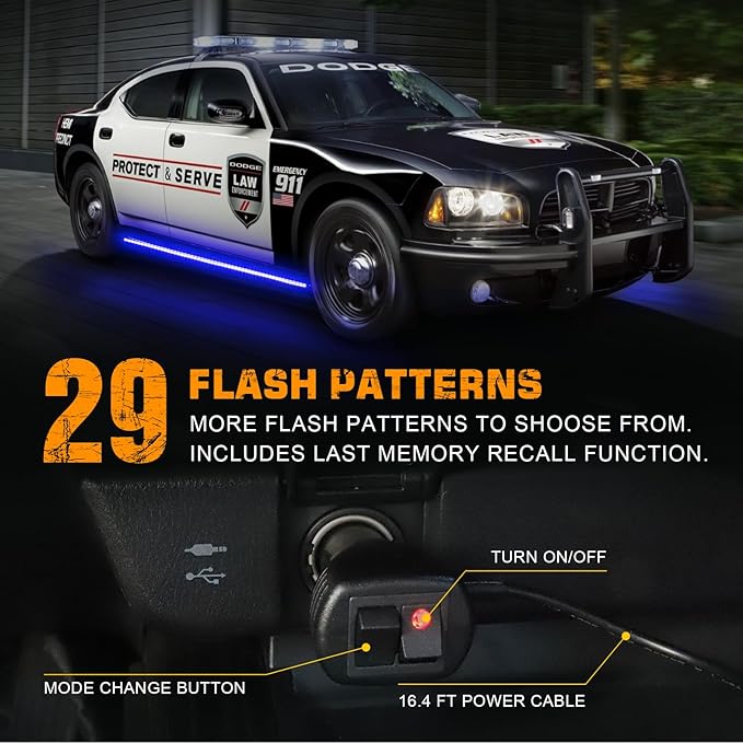 XRIDONSEN 2PCS 60 inch Blue Running Board Emergency Lights Strip 720 LED Strobe Lights Flashing Warning Safety First Responder Light for Police Firefighter Vehicles Ambulance Trucks Pickup SUV