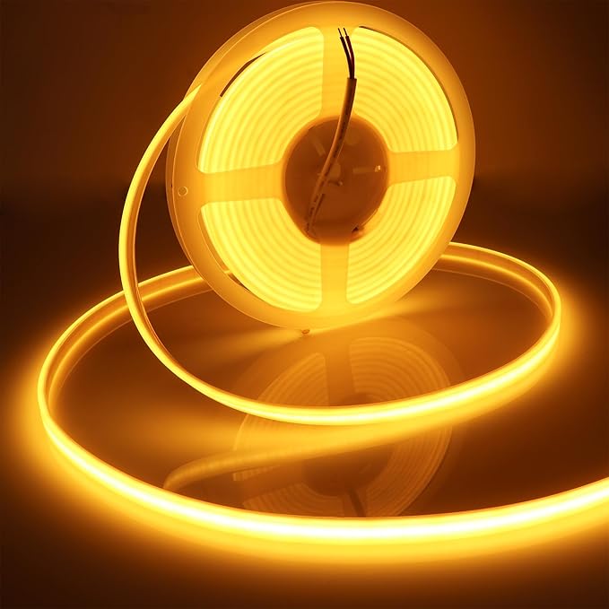 COB LED Strip Lights Waterproof IP67 Golden Yellow 2200K DC12V 16.4ft/5m 480LEDs/m Super Bright LED Tape Lights for Outdoor Cabinets Bar DIY Lighting