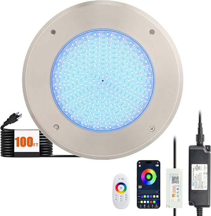 VINGLI 10in LED Swimming Pool Light 54W 120V RGBW Color with 3 Control Way (App/Remote/Manual Controller) for Inground Pools,IP68 Waterproof,100 FT Cord
