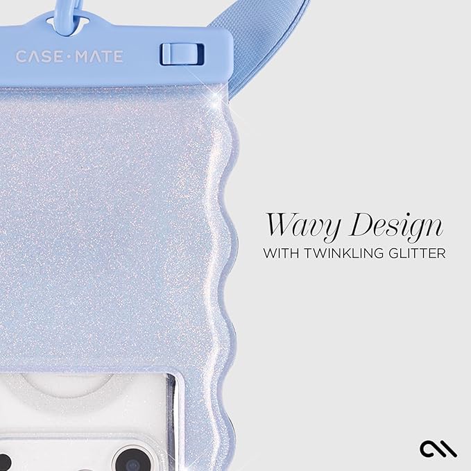 Case-Mate Wavy IP68 Waterproof Phone Pouch - Large Floating Phone Case w/Crossbody Lanyard - Cruise Ship Travel Essentials Compatible w/All Devices - Hidden Pocket for Card/Cash- Mist Twinkle