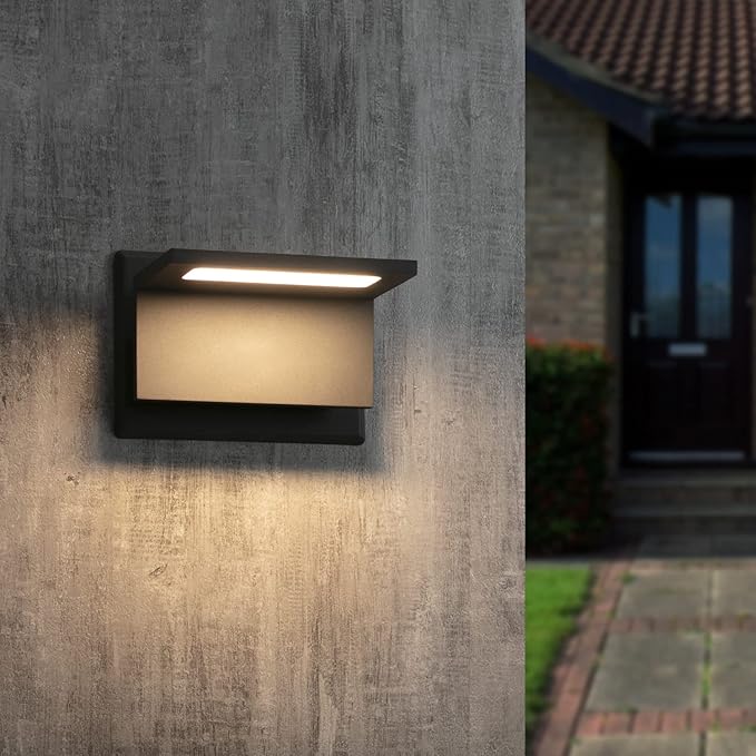 Outdoor Wall Light LED Lamp Modern Wall Sconce Lighting Lantern Fixture Waterproof Black Aluminum Lights for Porch Front Door Garden Yard Patio 680Lm 3000K 2 Pack