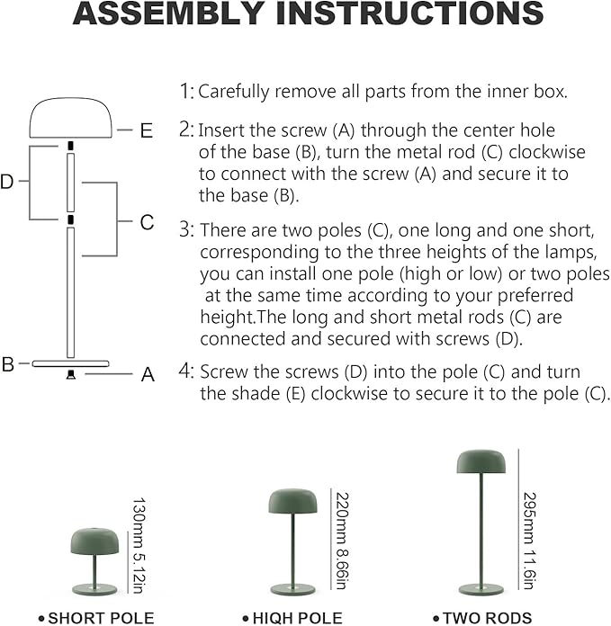 3-Height Adjustable Cordless LED Table Lamp (11.6"/8.66"/5.12") - Rechargeable Touch Control Desk Light with 2700K Warm Lighting, USB Powered for Bedroom, Camping & Romantic Dinners (Green)