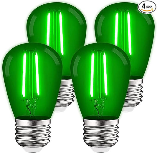 LUXRITE S14 Edison LED Green Light Bulb, 0.5W, Colored LED Bulbs for Outdoor String Lights, UL Listed, E26 Base, Indoor Outdoor, Decoration, Party, Holiday, String Light Replacement Bulbs (4 Pack)