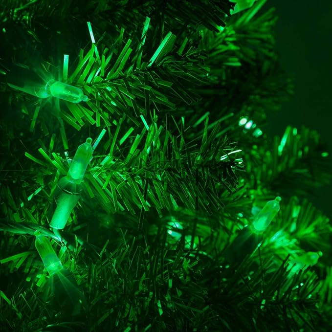 50 T5 LED Green Christmas Lights, 25.5 ft Indoor/Outdoor Mini String on Green Wire, Commercial Grade Holiday Décor, St Patricks Day & Halloween