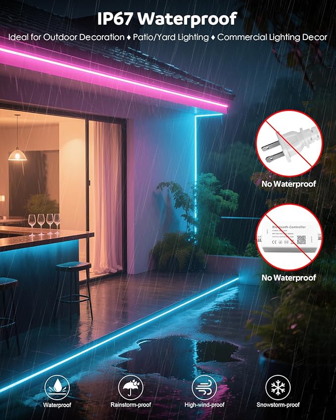 Aclorol COB LED Strip Light 10FT RGB LED Strip Ligths Outdoor Waterproof IP67 AC 110V-130V Dimmable Rope Light with App Control Music Sync for Cabinets Shelf Garden Shed Lighting Project 420LEDs/M