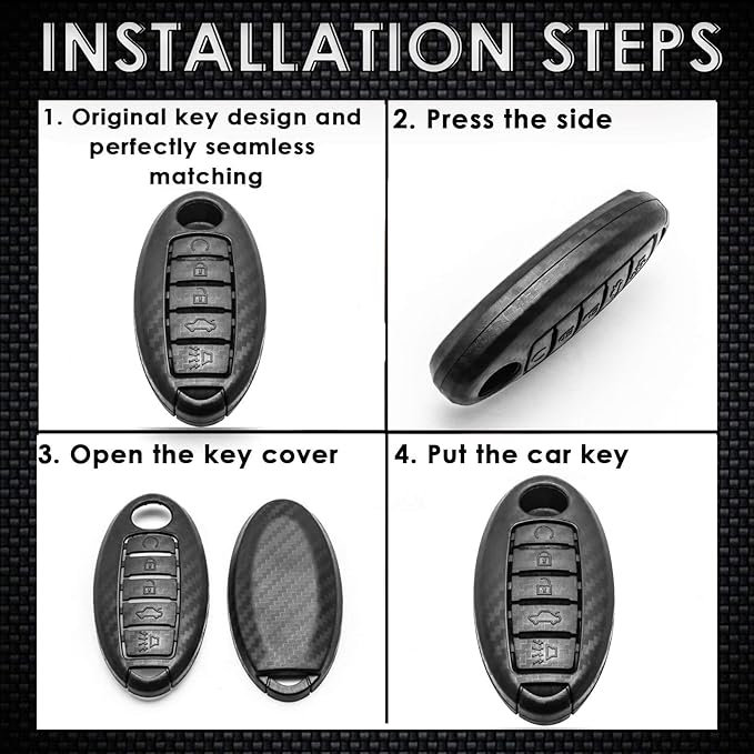 x xotic tech Matte Black Carbon Fiber Pattern ABS Key Fob Shell Cover Case, Compatible with Nissan Titan Altima GT-R 370Z Maxima Infiniti Q50 Q60 Q70 QX50 G37 5-Button Smart Keyless Entry Key