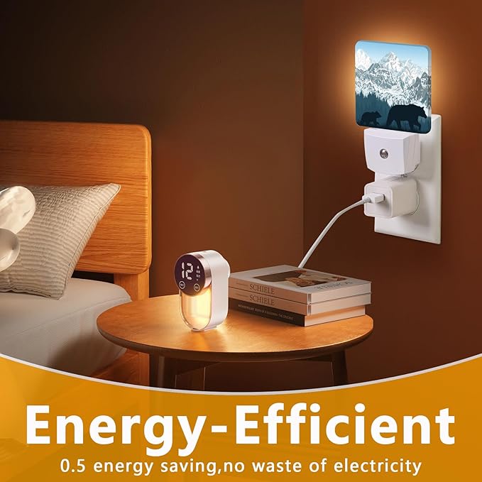 Bear Mountains Night Light, Plug-into Wild Animals Forest Nightlight White LED Lamp, Energy Efficient Decor Desk Lamp for Bedroom Hallway Stairs Bathroom