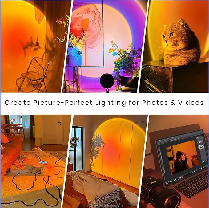 Sunset Projection Lamp with Remote – 16 Colors, Adjustable Mood Lighting, Strobe & Flash Modes – Bedroom, Party & TikTok Aesthetic