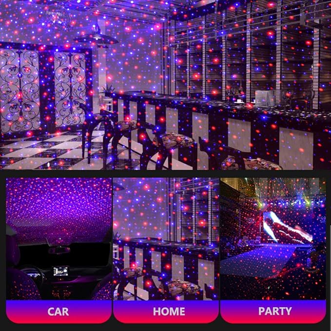 USB Night Light Star Projector, LEDCARE 2 in 1 Interior Car Roof Lights, Adjustable Romantic Portable USB Ceiling Star Projector Decorations for Car, Ceiling, Bedroom, Red/Violet Blue