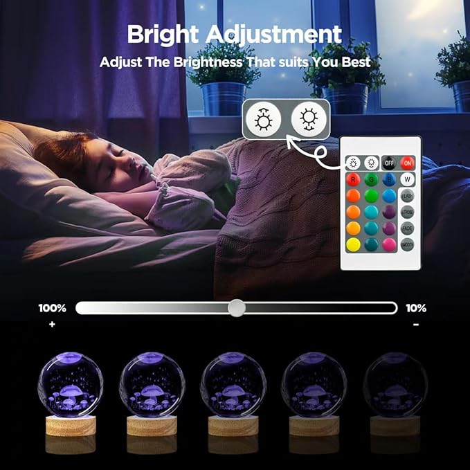 3D Mushroom Crystal Ball Night Light, Upgraded 3.15 Inch Glass Ball Lamp with 16 Color LED Wooden Base, Mushroom Decor Birthday Holiday Christmas Glass Mushroom Lamp Gifts for Boys Girls Friends