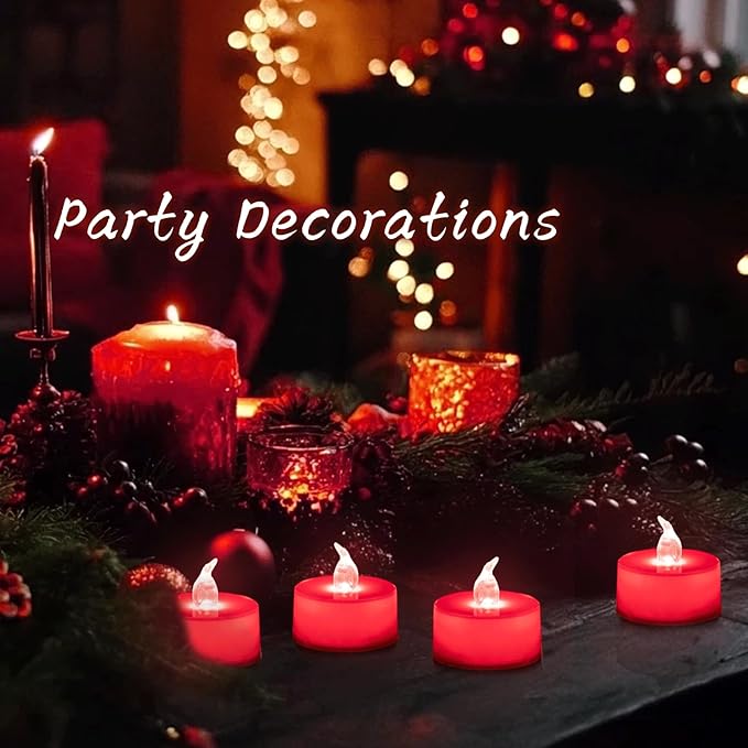 LANKER 24 Pack LED Tea Lights Candles, Flickering Red Flameless Tealights, Long Lasting Battery Operated Fake Candles, Decoration for Wedding, Halloween and Christmas (Red - 24pcs)