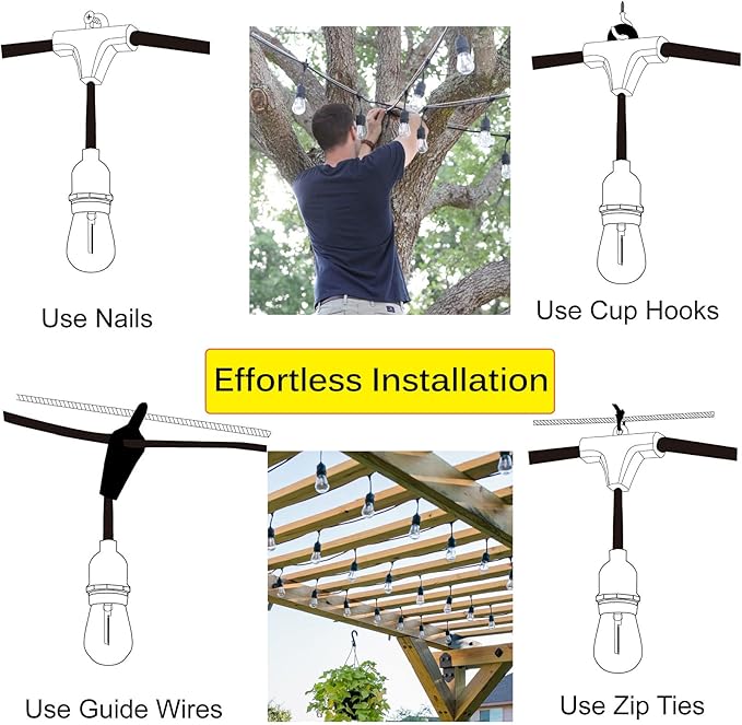 Outdoor String Lights for Outside LED 150 FT Shatterproof Patio Lights with 50 Waterproof Bulbs for Outdoor Backyard Bistro Gazebo Lights, 2-Pack