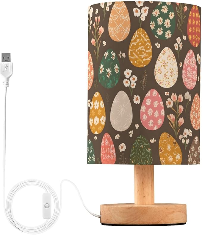 Easter Egg Flower Small Desk Lamp for Bedroom Nightstand Bedside Lamps with USB Table Lamp with Fabric Night Light for Living Room