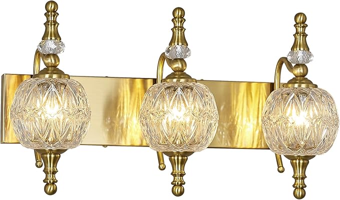 Modern Crystal Bathroom Vanity Lights Fixtures Over Mirror Gold Vintage 3-Lights 20 Inch Bathroom Light Fixtures Glass Crystal Vanity Lights