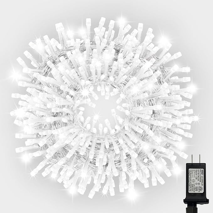 LAMPHOME 99ft Christmas Decorative Mini Lights, 300 LED Transparent Wire Fairy Starry String Lights Plug in, 16Lighting Modes for Indoor Outdoor Xmas Tree Wedding Party Decoration (White)