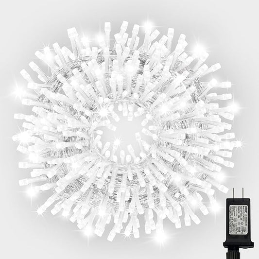 LAMPHOME 99ft Christmas Decorative Mini Lights, 300 LED Transparent Wire Fairy Starry String Lights Plug in, 16Lighting Modes for Indoor Outdoor Xmas Tree Wedding Party Decoration (White)
