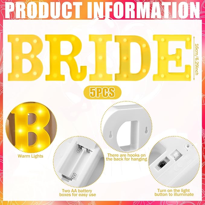 Sukkot Large LED Letter Sign LED Lights Battery Powered Table Decoration for Party Gift Tabletop Decoration(Bride)