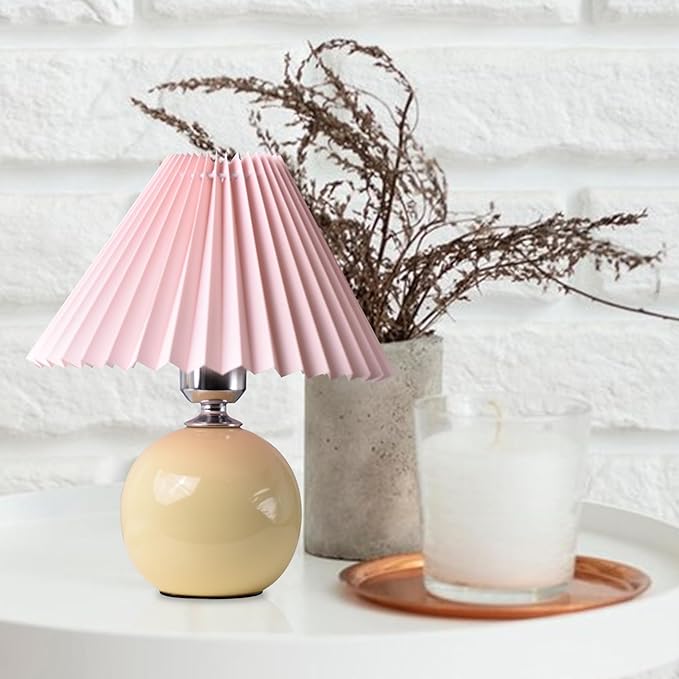 Korean Pleated Table Lamp Ins DIY Ceramic Table Lamps for Living Room Home Deco Cute Lamp with Tricolor Led Bulb Beside Lamp…