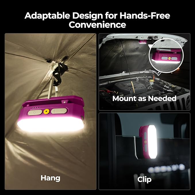 BougeRV Movable Area Light, Rechargeable Camping Lantern, 3200mAh Portable Camping Light, IP65 Waterproof, Camp Lamp for Tent, Power Outages, Emergency, Outdoor(Magenta)
