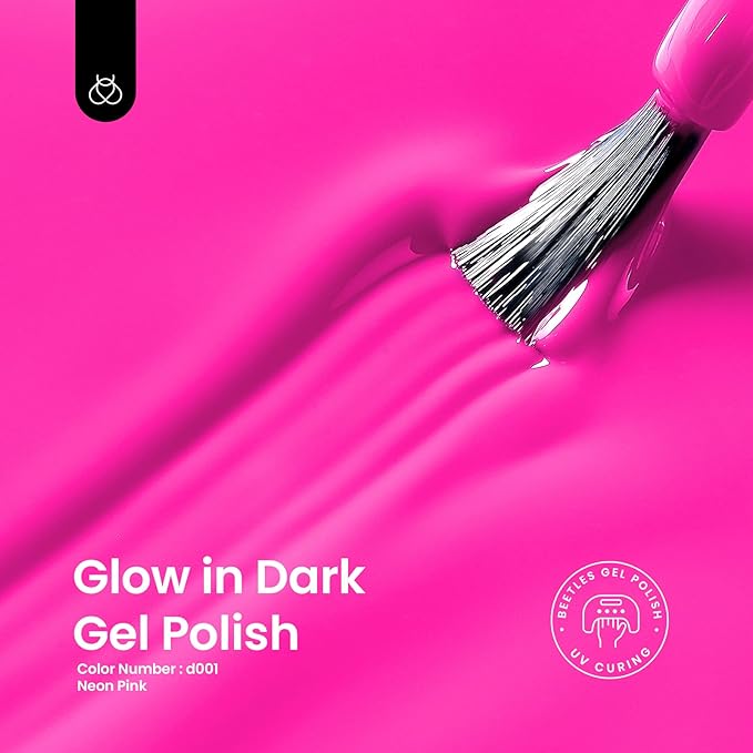 Beetles Hot Pink Gel Nail Polish - Luminous Pink Gel Polish 15ml Glow in the Dark Pink Easter Soak Off Uv LED Nail Lamp Nail Art Manicure Salon DIY Home Gift for Women Girls