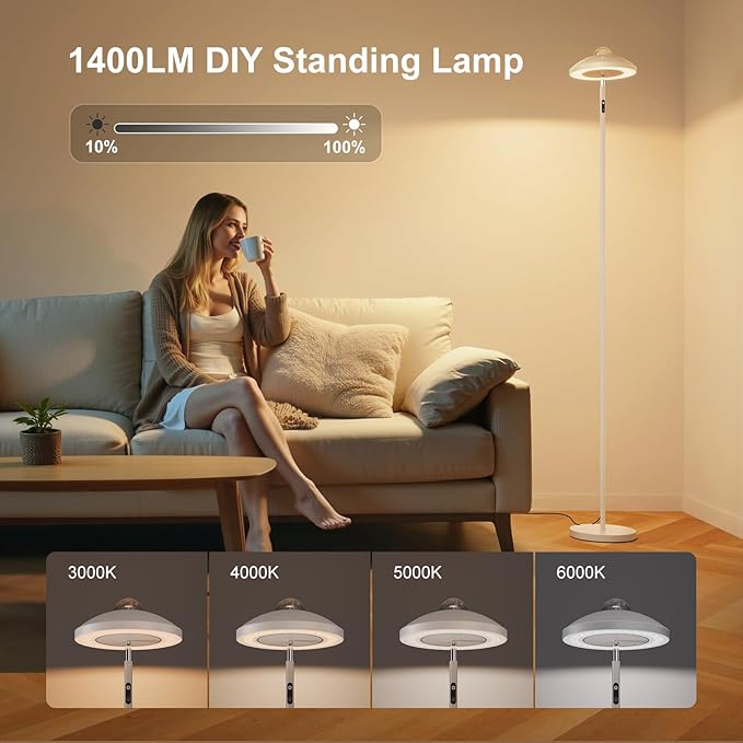 DUSKTEC Floor Lamp with RGB Star Projector, 15W 1400LM Dimmable 4 Color Temperatures LED Standing Lamp with Remote, Modern Tall Black Corner Lamp for Living Room, Bedroom, Office (White)