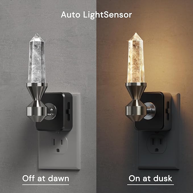 L LOHAS LED Night Light: Night Lights Plug into Wall, 2 Pack Dimmable Night Light Aesthetic Crystal, Warm Light 3000K, Dusk to Dawn Sensor, Healing Stone Decorative Nightlight for Home Living Room