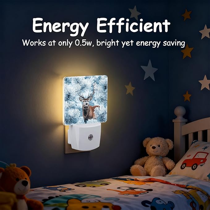 Winter Christmas Red Deer Night Light for Kids, Dusk-to-Dawn Auto Sensor Plug in Night Light, 0.5W Energy Saving Non-Toxic Design for Bedroom/Bathroom, Ideal Gifts for Women, Men & Kids
