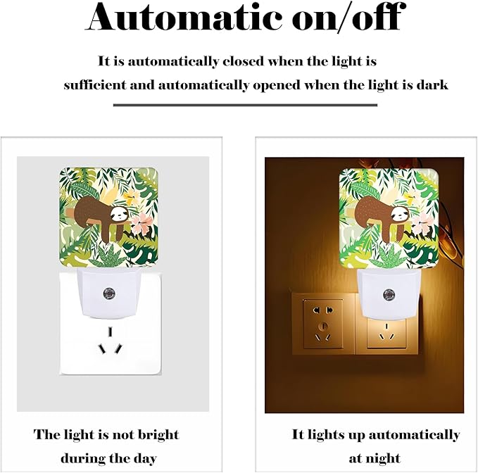 Cute Sloth in Jungle Night Light,Plug-in Night Lights with Dusk to Dawn Sensor for Stairway,Hallway,Bedroom Sleep Friendly Ideal for Women/Girls/Boys Gift,0.5w
