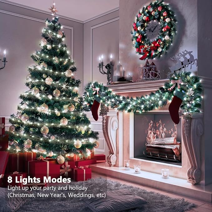 Battery Operated String Lights (2 Pack), 33ft 100 LED Fairy String Lights Battery Powered w/Remote & Timer for Indoor Outdoor Christmas Trees Wreath Decoration Bedroom Patio - Cool White