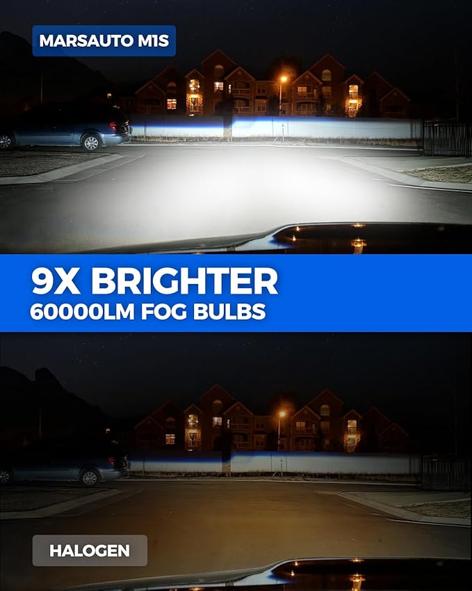 Marsauto M1S 9005/HB3 H11/H9/H8 Bulbs Combo, 900% 60000LM Brighter 9005 H11 Lights, 6000K Cool White HB3 H8 Bulbs fog, 3Mins Plug and Play, IP68, Pack of 4