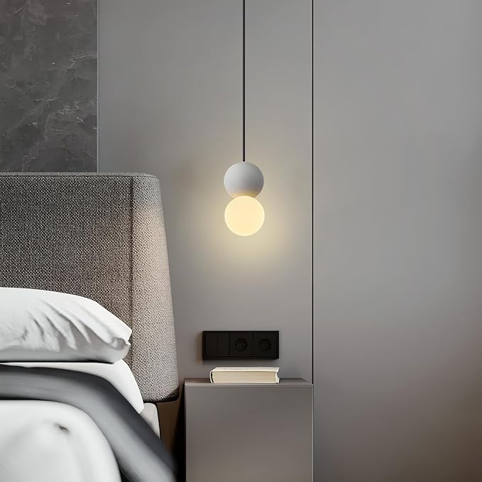 Modern 1-Light Concrete Pendant Light Kitchen Islandceiling Light Fixture White Glass Globe Ball Pendant Lighting for Dining Room Coffee Club Resturant Bar Living Room(2-Pack)