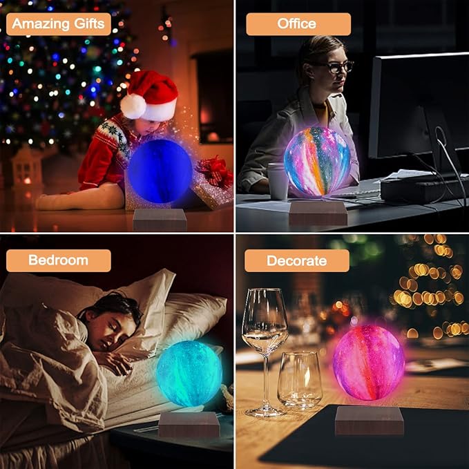 VGAzer Levitating Moon Lamp, 3D Illusion Moon Lamp with Remote Control, LED Galaxy Lamp for Bedroom Living Room Decoration, Unique Gifts for Kids Lover Friends (16 Colors Galaxy Suqare Base)