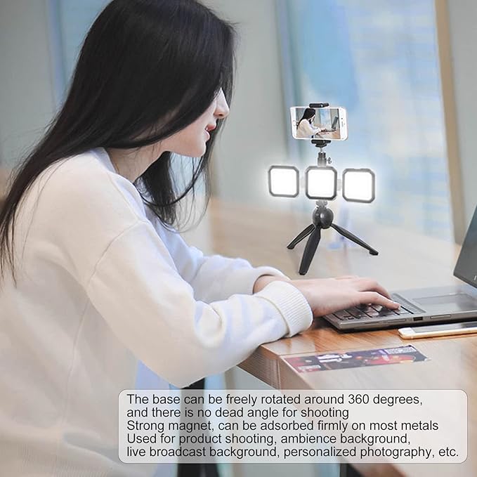 RGB Video Light with 13 Light Modes, 8W, 80 Lamp Beads, Chargeable Battery - 360 Degree Rotation, Powerful Magnets, Mobile Live Photography and Fill Light