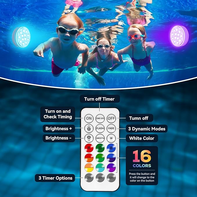 Rechargeable Pool Lights - 1 Pack, IP68 Waterproof Submersible LED Pool Lights with Remote, Underwater Pool Decor Light Accessories for Inground Pools, Above Ground Pools, Party Decoration