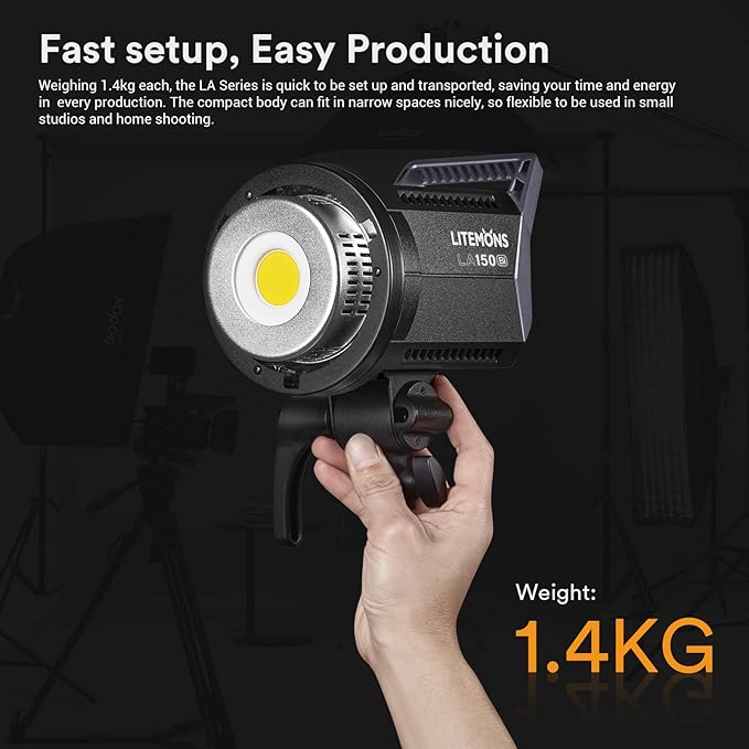 Godox LA150Bi Bicolor LED Video Light, 190W 66000LUX@1M Studio, 2800K-6500K Bowens Mount LED Light, CRI 96+ 11 FX Effect 0-100% Dimming APP Control Photography Portable Light