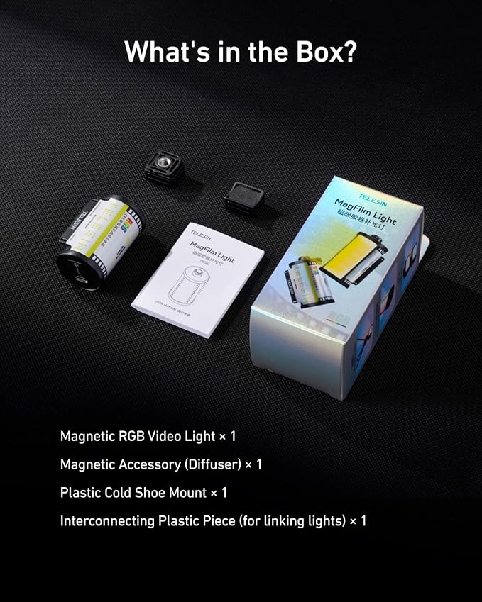 TELESIN Magnetic RGB Video Light | Cold Shoe Mount for DSLR Camera Light Photography Attachment | CRI 95 & with Soft Diffuser | Portable RGB LED Camera Light | Vlogging, Streaming, Content Creator
