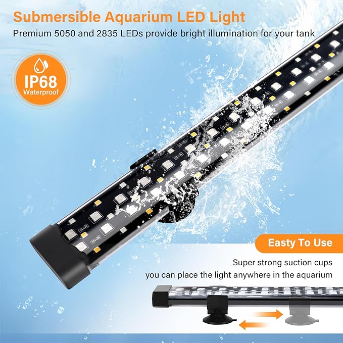 hygger Submersible LED Aquarium Light, 11W 12 in 24/7 Mode Fish Tank Light with 5 Rows Beads, with Timer 9 Colors and Adjustable Brightness, IP68 Waterproof Full Spectrum Light for 13-23 inch Tank