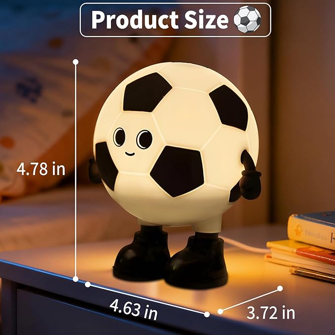Cute Soccer Silicone Night Light for Kids, Rechargeable 7-Color Changing Lamp with 3-Level Dimming & 30-Min Timer, Safe Squishy Room Decor Christmas/Birthday Gift for Boys Girls