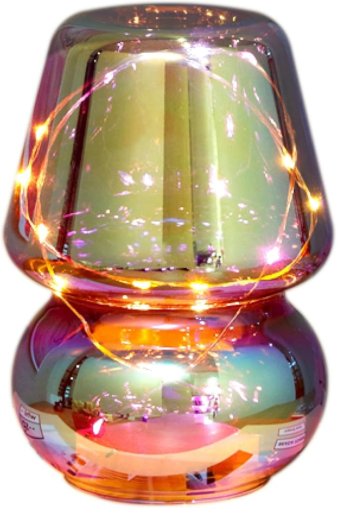 Urban Lifestyle Iridescent Glass Mushroom Lamp,7" Glass Novelty Table Light, Battery Powered Retro Decor for Bedroom, Living Room, Dorm