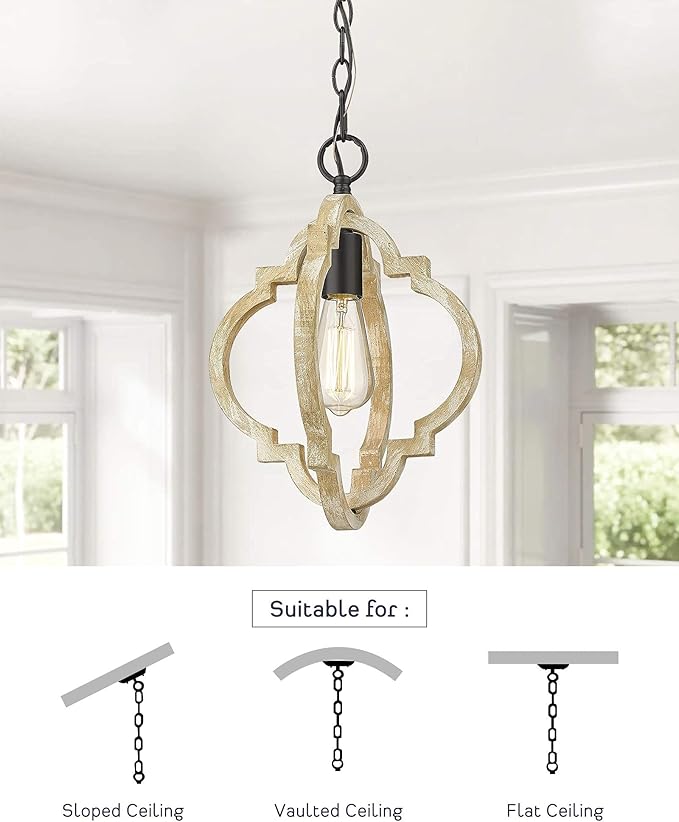 CALDION Pendant Lights for Kitchen Island, Farmhouse Wood Light Fixtures, Adjustable Height Hanging Pendant Lights for Foyer, Dining Room, Entryway