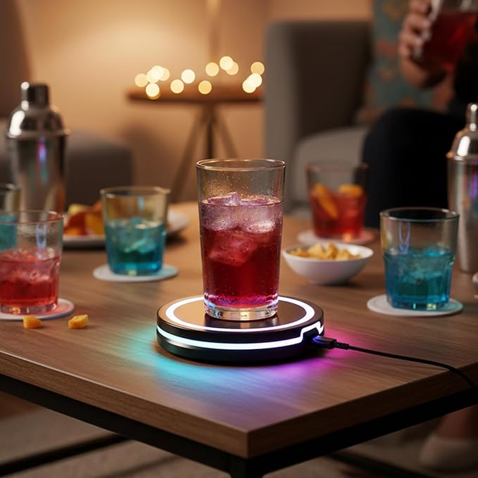 Smart Coaster Cocktail Machine, Portable Cocktail Maker Interactive Lighting with Built-in Smart Sensing Tech Easy to Clean & Carry Compact Storage for Mat Bar Club Drink