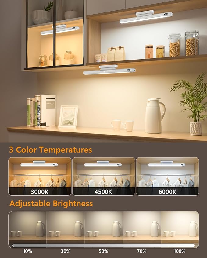 WILLED 3W Motion Sensor Rechargeable Light Bar with Remote, Eye-Care Under Cabinet Lights with Battery Level Display, Vanity Lights for Mirror, Led Light Bar for Cabinet, Closet, Desk and Bathroom